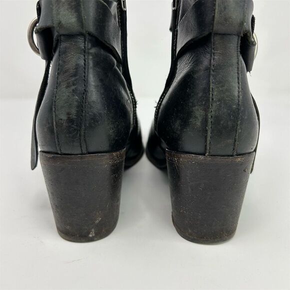 Frye Malorie Knotted Black Leather Booties Casual Block Heel Size 8 Buckle Fall - Picture 11 of 17